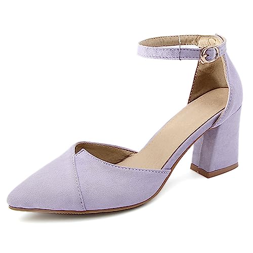 Diuniarza Mary Jane Mitte Blockabsatz Pointed Toe Damensandalen Wildleder Pump Knöchelriemchen Sommer Arbeit Schuhe Violett Gr 31 EU von Diuniarza