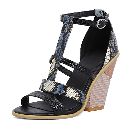 Diuniarza Offene Zeh Keilabsatz Strappy Mode Damensandalen Gladiator Knöchelriemchen Elastisch Runde Zehen Western Style Blau Gr 40.5 EU/42 Asiatisch von Diuniarza