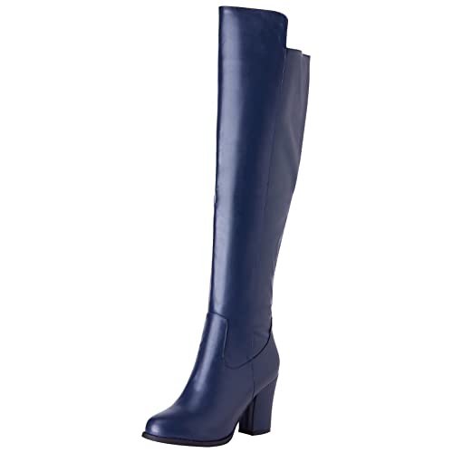 Diuniarza Overknee-Stiefel mit Blockabsatz Für Damen, Anzugstiefel Elegant Zip Overknees Stiefel Höhe Ferse Runde Zehen Thigh High Boots Classic Winter Riding Boots Blau Gr 38 EU von Diuniarza