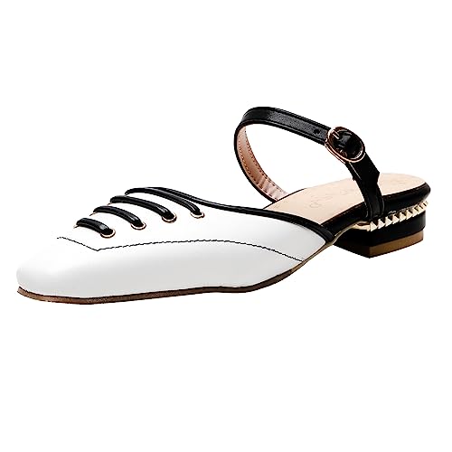 Diuniarza Pantoletten Für Damen Sandals Ohne Verschluss Pointed Toe Flach Schuhe Pantoffeln Out Door Hausschuhe Pantoffeln Sandals Slingback Geschlossen Mode Weiß Gr 41 EU/43 Asiatisch von Diuniarza