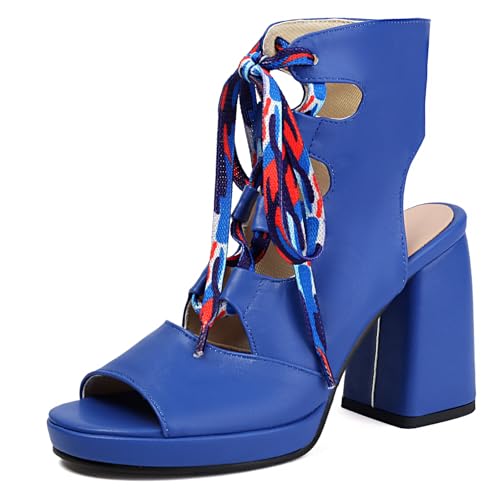 Diuniarza Peeptoe-Sandalen mit Hohem Absatz Damen Plateau Block Sandalen Ösen Mode Prom Blau Gr 38 EU/39 Diuniarza Peeptoe-Sandalen mit Hohem Absatz Damen Plateau Block Sandalen Ösen Mode Prom Blau Gr 38 EU/39 von Diuniarza