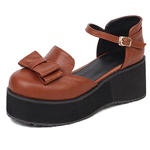 Diuniarza Plateau Keilabsatz Runde Zehen Damen Pumps Sommer Sandales Pump Bogen Sommer Concise Girl Schuhe Braun Gr 40.5 EU/42 Asiatisch von Diuniarza