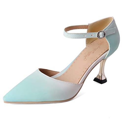 Diuniarza Pointed Toe Stiletto Klassische Damen Pumps Sommer Kleid Arbeit Schuhe Ohne Verschluss Concise Pump Pink-Blau Gr 36.5 EU/37 Asiatisch von Diuniarza