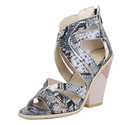 Diuniarza Reißverschluss Keilabsatz Offene Zeh Ösen Damensandalen Strappy Western Style Mode Höhe Ferse Sommer Runde Zehen Blau Gr 36 EU von Diuniarza