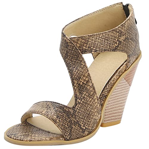 Diuniarza Reißverschluss Keilabsatz Offene Zeh Ösen Damensandalen Strappy Western Style Mode Höhe Ferse Sommer Runde Zehen Braun Gr 40.5 EU/42 Asiatisch von Diuniarza