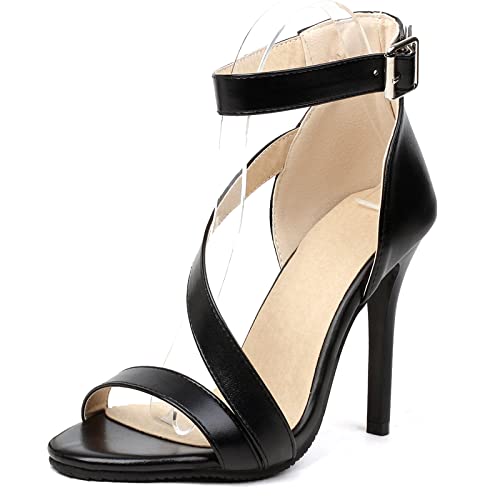 Diuniarza Stiletto Runde Zehen Gladiator Damensandalen Elegant Sommer Abendschuhe Reißverschlusss Strappy Offene Zeh Schwarz Gr 33 EU von Diuniarza