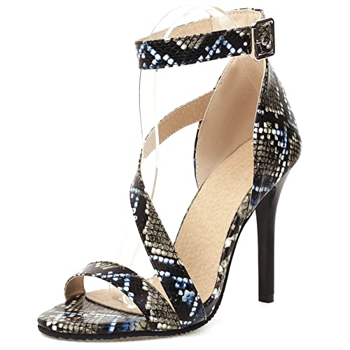 Diuniarza Stiletto Runde Zehen Gladiator Damensandalen Elegant Sommer Abendschuhe Reißverschlusss Strappy Offene Zeh Snake Gr 41 EU/43 Asiatisch von Diuniarza