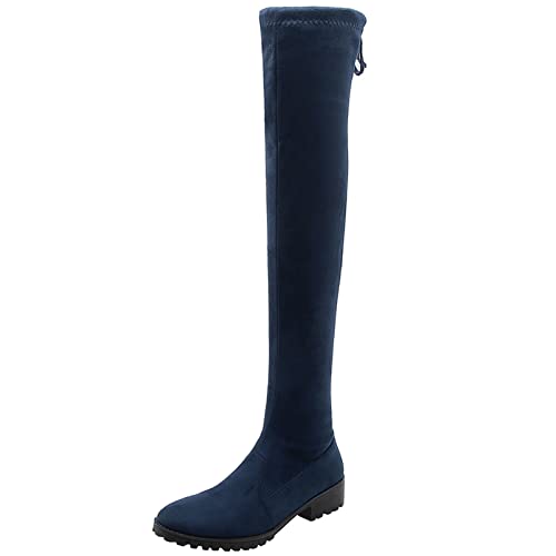 Overknee-Stiefel mit Blockabsatz Für Damen, Stretch Stiefel Leisure Zip Overknees Stiefel Mitte Absatz Runde Zehen, 8546Obc Blau/Rl Gr 41 EU von Diuniarza