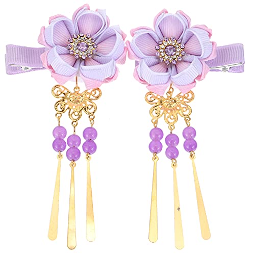 1 Paar Haarspangen, Quaste, Blume, Kimono, traditionelle Haarspange, Kirschblüte, Braut-Hanfu-Accessoire für Damen und Mädchen, Violett von Diyfixlcd