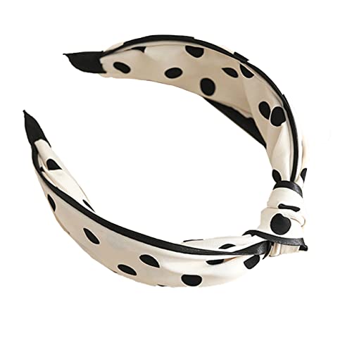 1 Stück Frauen breite Knoten Stirnbänder, Polka Dot Handgemachte Haarband Turban Stirnbänder für Frauen Mädchen Vintage Headwrap Haarschmuck - Beige 2 von Diyfixlcd
