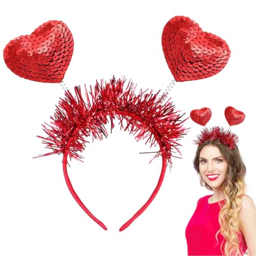 1 x Herz-Stirnband, rote Pailletten, Herz-Kopfschmuck, Glitzer-Quaste, Kopfschmuck, Glitzer-Herz, Haarreifen, Urlaub, Haarschmuck für Valentinstag, Party von Diyfixlcd