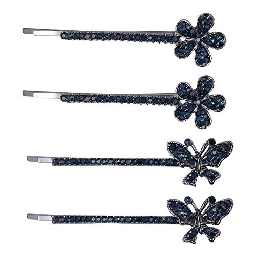 2 Paar Kristall-Haarspangen Metall Strass Haarnadel Blumenmuster Hochzeit Retro Haarspangen Neuheit Bang U Form Clip Haarschmuck für Mädchen Bräute Blau von Diyfixlcd