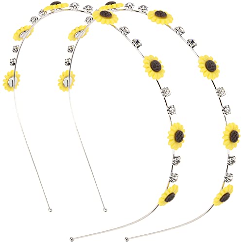 2 Stück Sonnenblumen-Stirnband, Sonnenblumenkrone, dünne Blume, Strass, Haarreifen, dekoratives Stirnband für Damen von Diyfixlcd