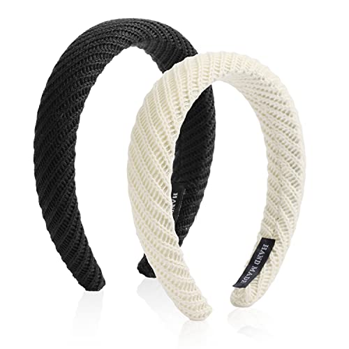 2 x Stirnbänder für Damen, gestrickt, einfarbig, breites Stirnband, Wintermode-Stirnband zum Waschen von Gesicht, Sport, Haarschmuck (schwarz und weiß) von Diyfixlcd