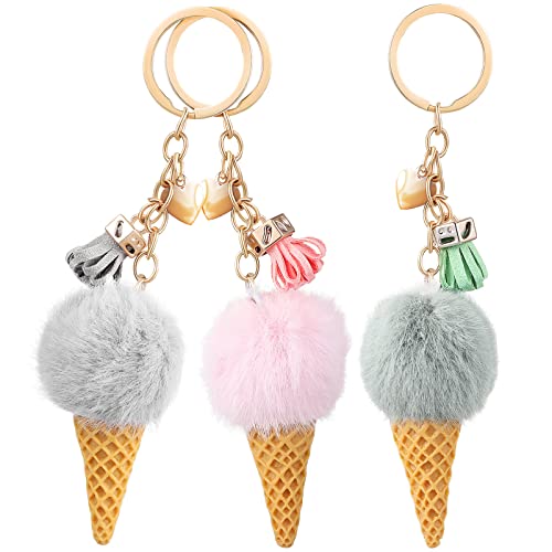 3 x Schlüsselanhänger mit flauschigem Eiscreme-Motiv, Geschenk für Damen, Dessert-Schlüsselanhänger, Kinder-Schlüsselanhänger, mehrfarbig, S von Diyfixlcd