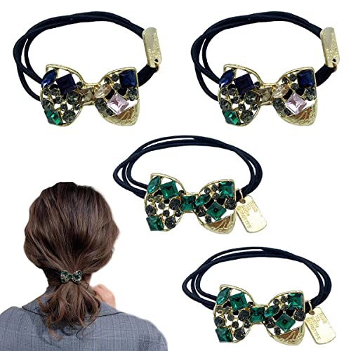 4 Stück elastische Haargummis mit Schleife, glitzernde Strass-Haarbänder, Haargummi, Pferdeschwanz-Halter, Haarschmuck für Damen und Mädchen von Diyfixlcd