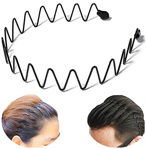 Metall Haarband Herren Stirnband Metall Haarbänder Damen Mode Stirnbänder für Männer Elastisch Stylisch Sport Haarband Kopfreifen mit Rutschfesten, gewellten Zähnen, Schwarz von Diyfixlcd