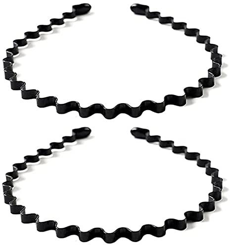 Metall-Haarband für Herren und Damen, Unisex, gewellt, modischer Haarreif für Jungen, Kamm, Stirnband, schwarz, Spiral-Stirnband mit Zähnen für Haarschmuck für Sport (2 Stück, schwarz) von Diyfixlcd