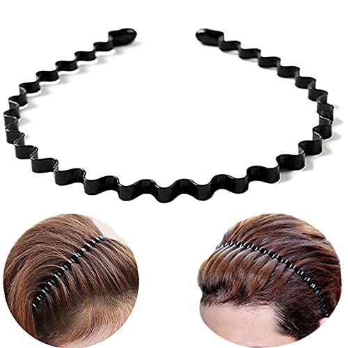 Metall Haarband für Männer Stirnband Frauen Haarbänder für Jungs Mode Stirnbänder zum Waschen Gesicht Make-up Sport Kopf Haar Hoop Schwarz Elastisch Rutschfest Gewellt Herren Haarband von Diyfixlcd