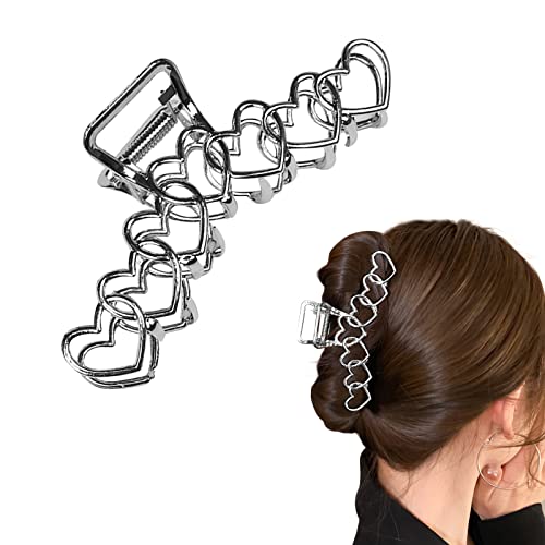 Metall Klaue Clip Haarspangen für Frauen, Große Haarklammern Silber Herz Haarklammer Haarklammer Haarspange für Frauen Dicke Haarklammer Rutschfeste Herz Haarspangen Clips Styling Zubehör für Frauen von Diyfixlcd