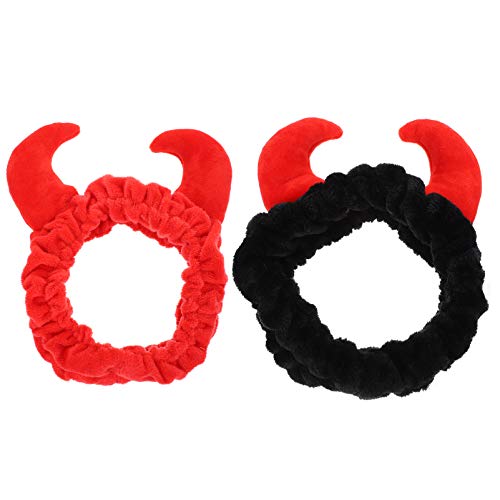 Waschbares Gesichtsband Horn Headwraps 2 Stück Teufel Haarband Weiches Gesichts-Stirnband Ohren Make-up Haarteile Hautpflege Zubehör für Frauen Mädchen Gesichtswäsche Stirnband Teufelshörner von Diyfixlcd