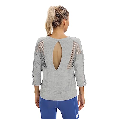 Workout-Shirts für Damen, Damen-Mesh-Sportshirt, Yoga-Gymnastik-Tops, Sportbekleidung, 3/4-Ärmel, Workout-Tops für Damen von Dmwhsy