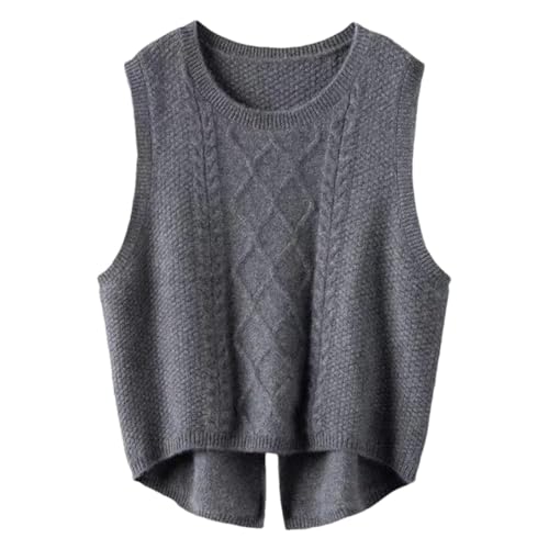 Damen Merinowolle Weste Lose O-Neck Sweater Weste Twisted Knit Vest, grau, XL Damen Merinowolle Weste Lose O-Neck Sweater Weste Twisted Knit Vest, grau, XL von Dndrdhfb