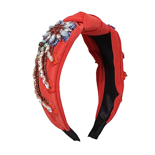 Damen Bunte Strass Stirnband Turban Handgemachte Casual Stirnband Zubehör F2795-Rot von Dninmim