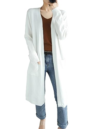 Dninmim Damen-Kaschmir-Cardigans, Herbst Und Winter, Lange Strickjacke, Damen-Pullover, Mantel Mit V-Ausschnitt White XL von Dninmim