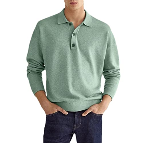 Dninmim Herren Einfarbig V-Ausschnitt Langarm T-Shirt Frühling Herbst Herren Casual Business Atmungsaktives Poloshirt, Grass En8, XXL von Dninmim