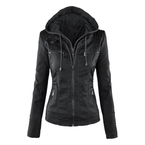 Dninmim Lederjacke, Damenjacke, Mantel, Damen, Winter, Motorradjacke, Reißverschluss, Hoodies, Oberbekleidung, Schwarz , 54 Dninmim Lederjacke, Damenjacke, Mantel, Damen, Winter, Motorradjacke, Reißverschluss, Hoodies, Oberbekleidung, Schwarz , 54 von Dninmim