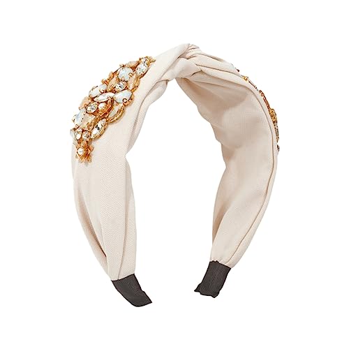 Frauen Bunte Strass Stirnband Turban Handgemachte Casual Stirnband Zubehör F3526-Beige von Dninmim