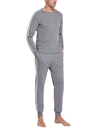 Doaraha Schlafanzug Herren Lang Winter Zweiteilige Nachtwäsche aus Baumwolle Rundhals Kariert Pyjama Set Männer von Doaraha