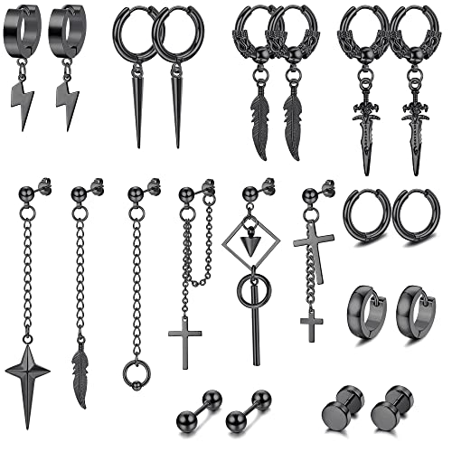 Dochais 22 Stück Damen Punk Ohrringe Set, Vintage Gothic Ohrstecker, Punk Kette Schwarz Knorpel Helix Ohrstecker, Spikes Rock Ohrringe für Club Halloween Party Männer Frauen von Dochais