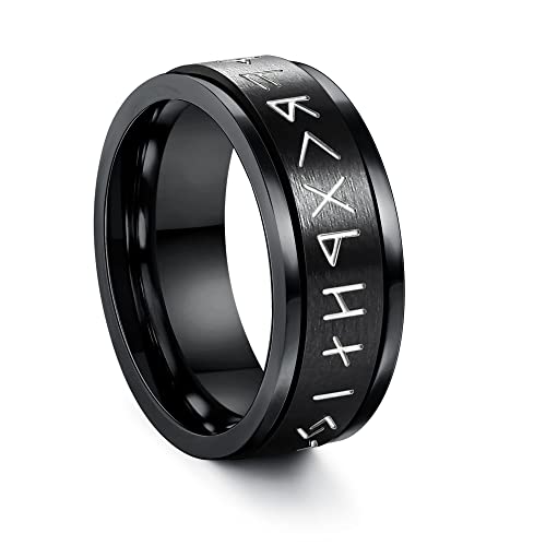 Dochais Schmuck Ring Herren Damen Schwarz,Freundschaftsringe Partnerringe,Wikinger Stil Kann Gedreht Werden,Ring Pärchen Größe 54 bis 70 (Schwarz, 64) von Dochais