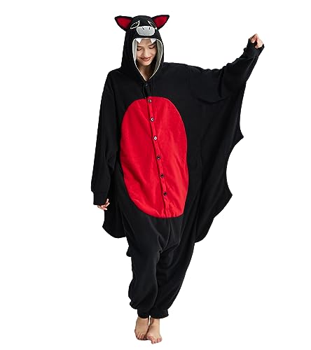 Dodheah Fledermaus Onesie Erwachsene Halloween Pyjamas Schwarz Tier Cosplay Kostüm Schlafanzug Einteiler für Frauen Männer Schwarz M von Dodheah