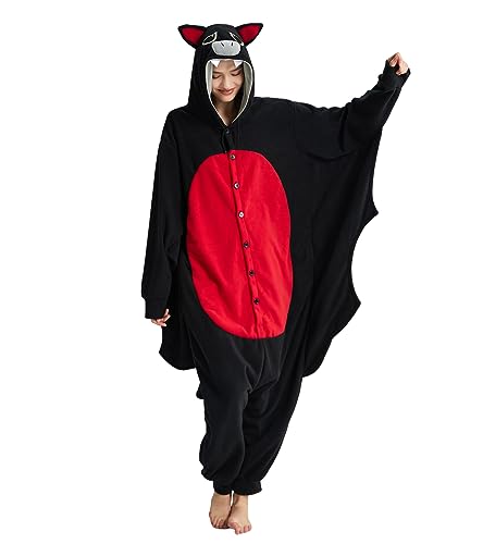 Dodheah Fledermaus Onesie Erwachsene Halloween Pyjamas Schwarz Tier Cosplay Kostüm Schlafanzug Einteiler für Frauen Männer Schwarz XL von Dodheah