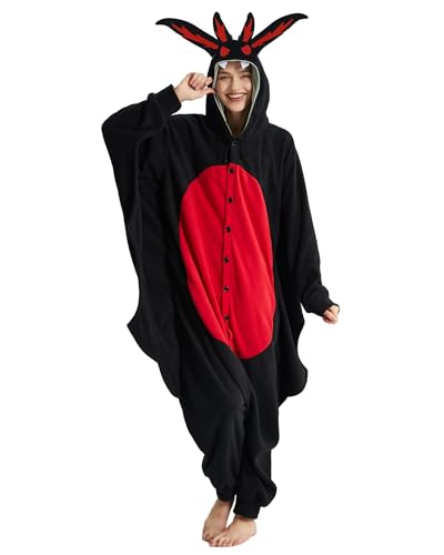 Dodheah Halloween Onesie Erwachsene Schwarzer Mothman Schlafanzug Tier Cosplay Kostüm Schlafanzug Einteiler für Frauen Männer M von Dodheah