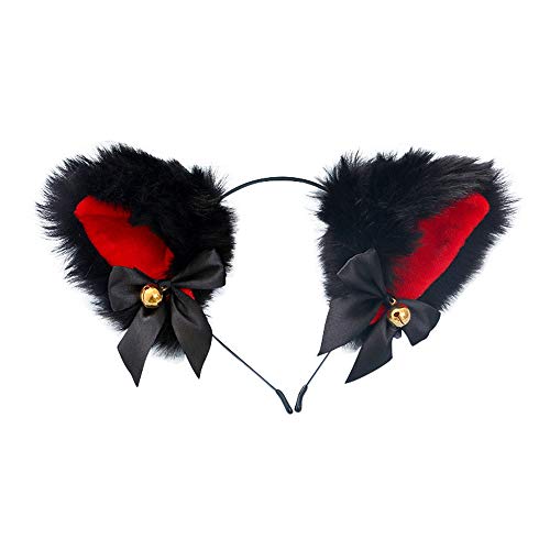 Doeheah Katzenohren Haarreif Fuchsohren Stirnband Neko Ears Haarnadel niedlich Haarschmuck Halloween Kostüm Anime Lolita Cosplay Mädchen Damen und Kinder Schwarz + Rot von Dodheah