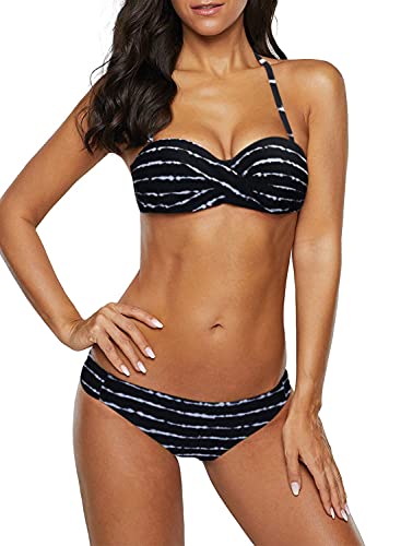 Dokotoo Bandeau Bikini Damen Push Up Zweiteilige Badeanzug Bademode Bikini Set, 03-Schwarz, S von Dokotoo