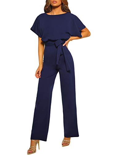Dokotoo Damen Kurzarm Lang Jumpsuit Elegant Overall Jumpsuit O-Ausschnitt Playsuit Rückenfrei Sexy Hosen mit Gürtel Blau M Dokotoo Damen Kurzarm Lang Jumpsuit Elegant Overall Jumpsuit O-Ausschnitt Playsuit Rückenfrei Sexy Hosen mit Gürtel Blau M von Dokotoo