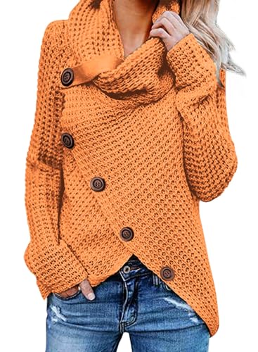 Dokotoo Pullover Damen Winter Langarm Elegant Rollkragenpullover Strickpullover Lässig Pullis Sweater Rollkragen Winterpullover Orange S von Dokotoo