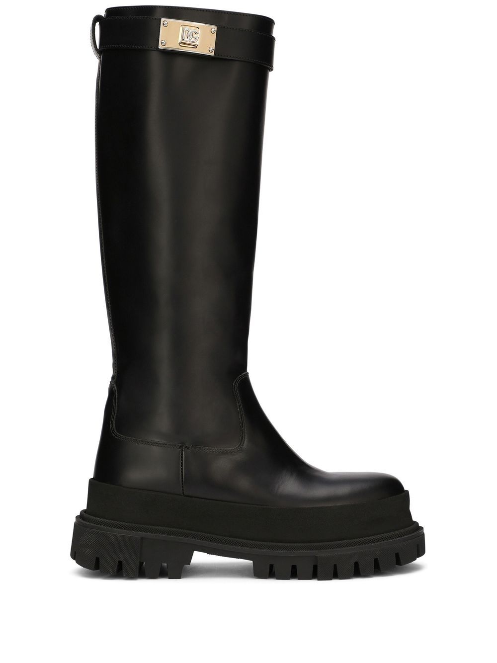 Dolce & Gabbana Kniehohe Stiefel mit Logo-Riemen - Schwarz von Dolce & Gabbana