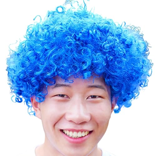 Afro Clown Perücke Faschingsperücke Herren Damen Lockenkopf Wig Lockenperücke Rasta Afroperücke Accessoire für Karneval und Fasching Halloween Perücken für Erwachsene (Blue) von DolceTiger