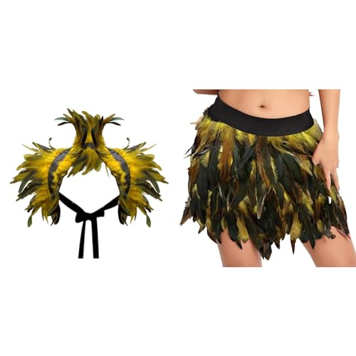 Gothic Federrock + Federschal 2-teiliges Set Pfau Kostüm Damen Pfauenfedern Outfits Karneval Kostüm Damen Bühnenkostüme Ballkleid Damen Rock Minirock für Cosplay-Party Karneval Leistung (Z-Yellow, L) Gothic Federrock + Federschal 2-teiliges Set Pfau Kostüm Damen Pfauenfedern Outfits Karneval Kostüm Damen Bühnenkostüme Ballkleid Damen Rock Minirock für Cosplay-Party Karneval Leistung (Z-Yellow, L) von DolceTiger