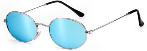 Dollger Oval Retro Sonnenbrille für Frauen Vintage Metallrahmen Brillen Anti Reflektierende Brillen Unisex,Blau von Dollger