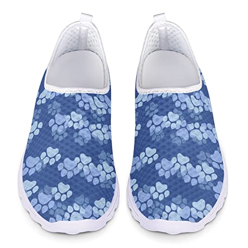 Dolyues Blue Dog/Puppy Paw Footprint Damen Slip On Sneakers, Lässige Leichte Atmungsaktive Athletic Trainer Sneakers von Dolyues