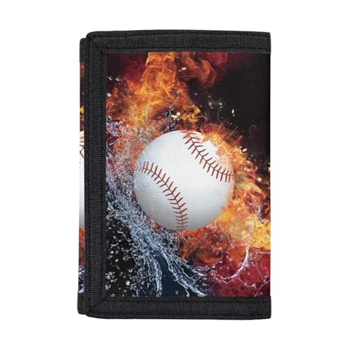 Dolyues Brieftaschen Jungen Geldbörse Kreditkarte Münzhalter Trifold Geldbörse für Teenager Kinder Kid, Wasser Feuer Fußball von Dolyues