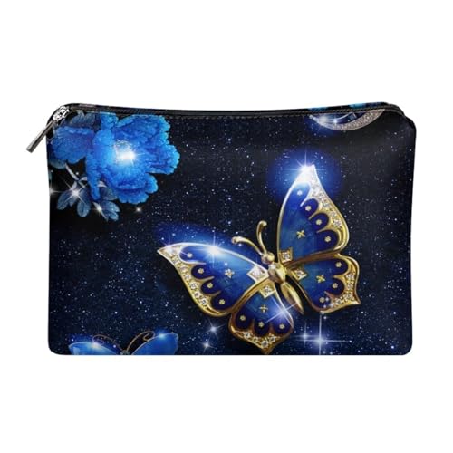Dolyues Clutch-Geldbörse aus Leder mit Reißverschluss für Damen, multifunktional, für Reisen, Urlaub, Clutch, Blaue Schmetterling Blume, Einheitsgröße von Dolyues