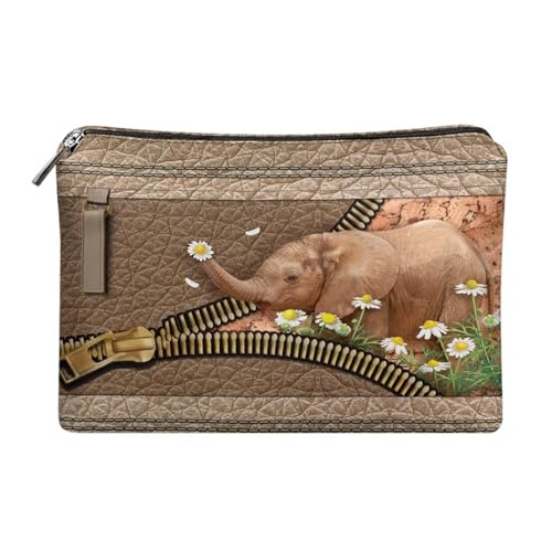 Dolyues Damen Clutch Tasche PU Leder Reißverschluss um Clutch Geldbörse Münzen/Bargeld/Kartenhalter Organizer, Elefant Chrysantheme, Einheitsgröße von Dolyues